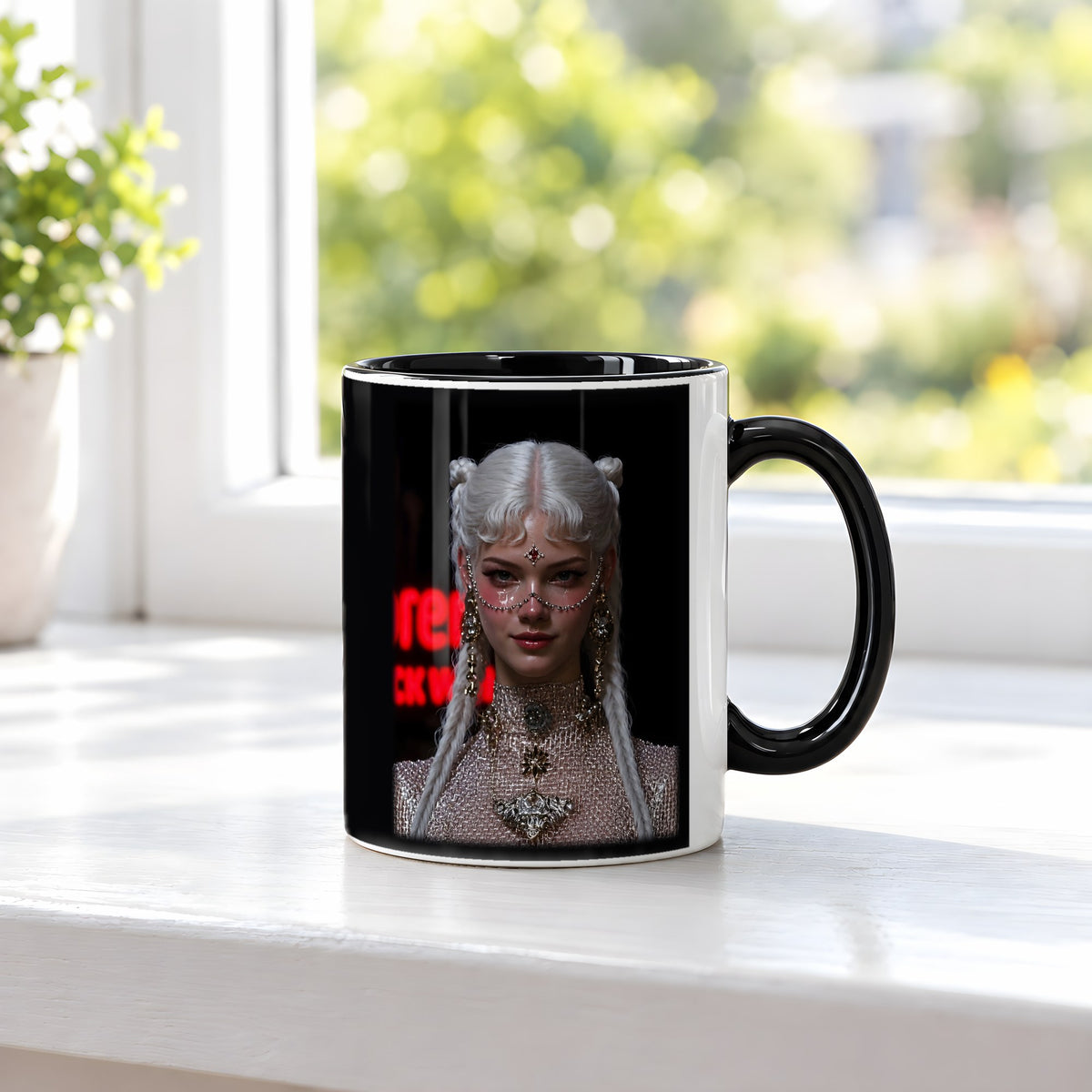 Blutrubin – Tasse innen schwarz, auf der Fensterbank