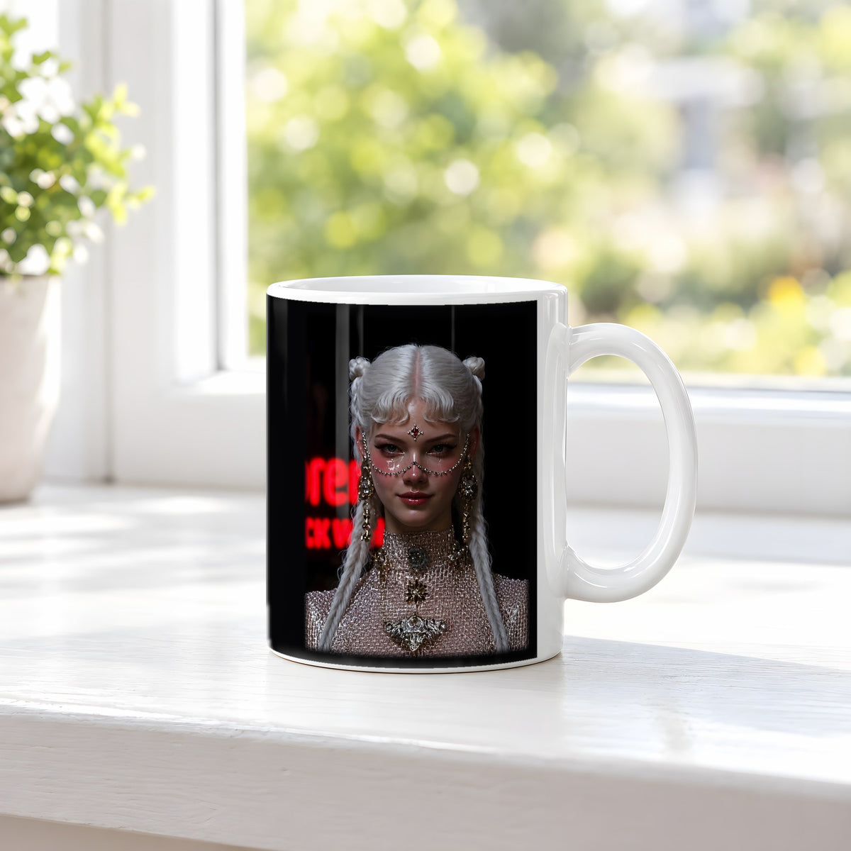 Blutrubin – weiße Tasse, auf der Fensterbank