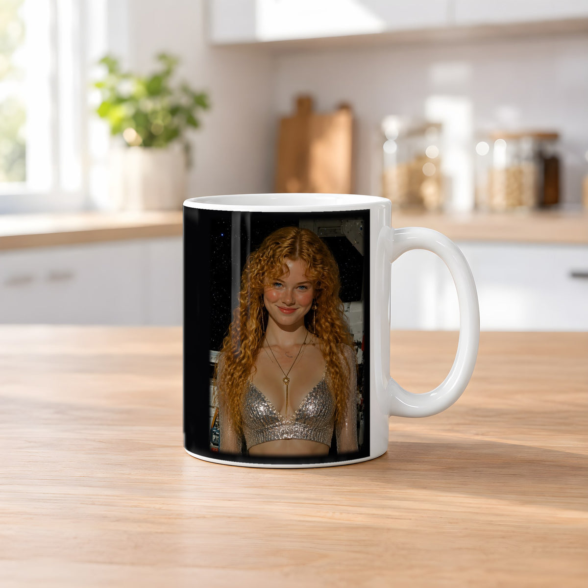 Silberrausch – weiße Tasse, auf dem Küchentresen