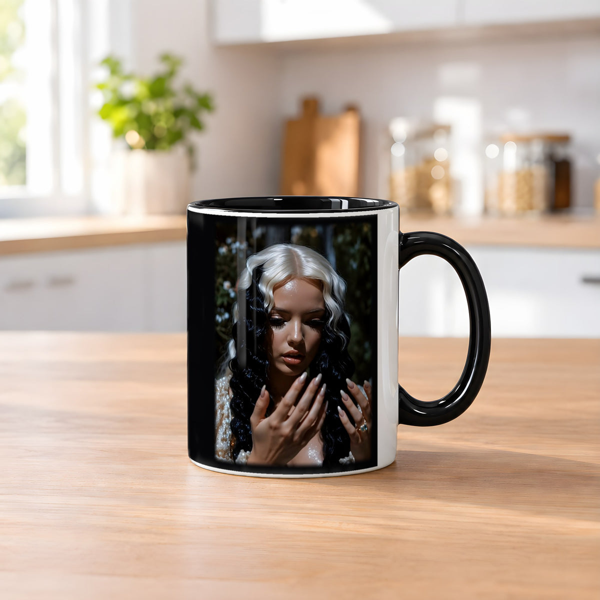 Nachtfürstin – Tasse innen schwarz, auf dem Küchentresen
