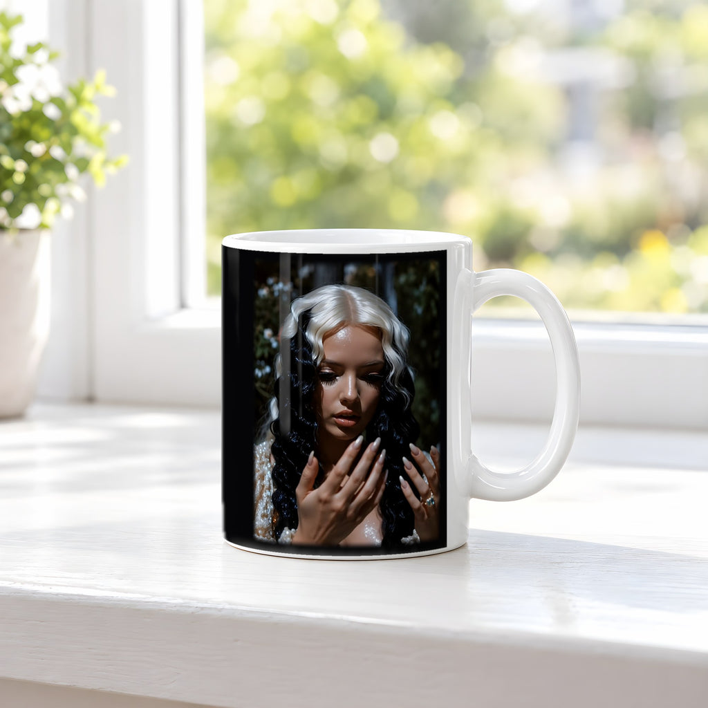 Nachtfürstin – weiße Tasse, auf der Fensterbank