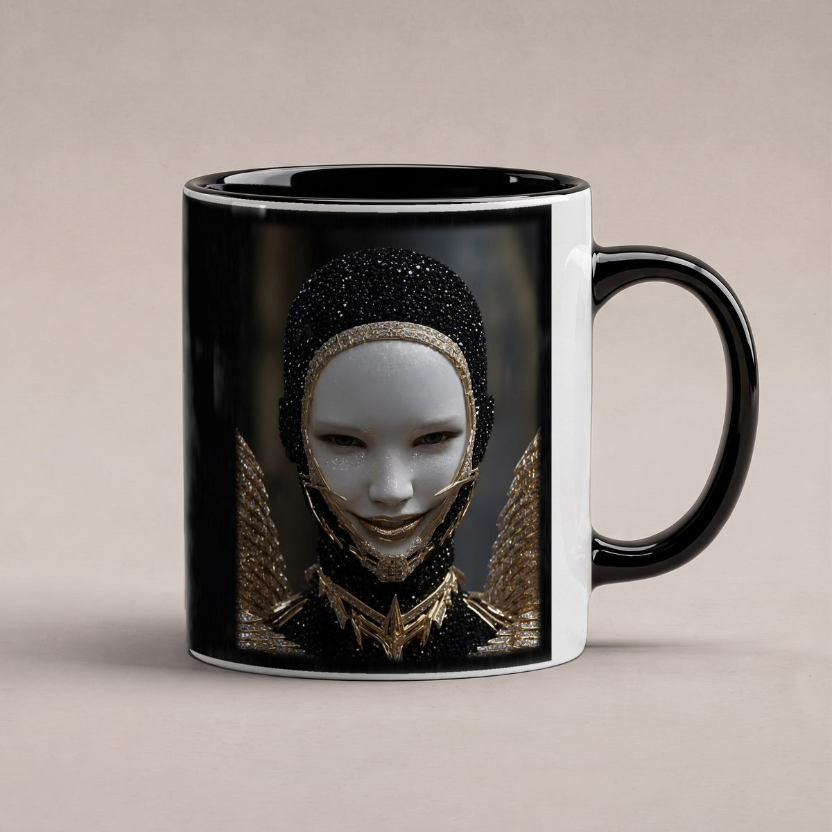 Obsidianengel – Tasse innen schwarz, freigestellt