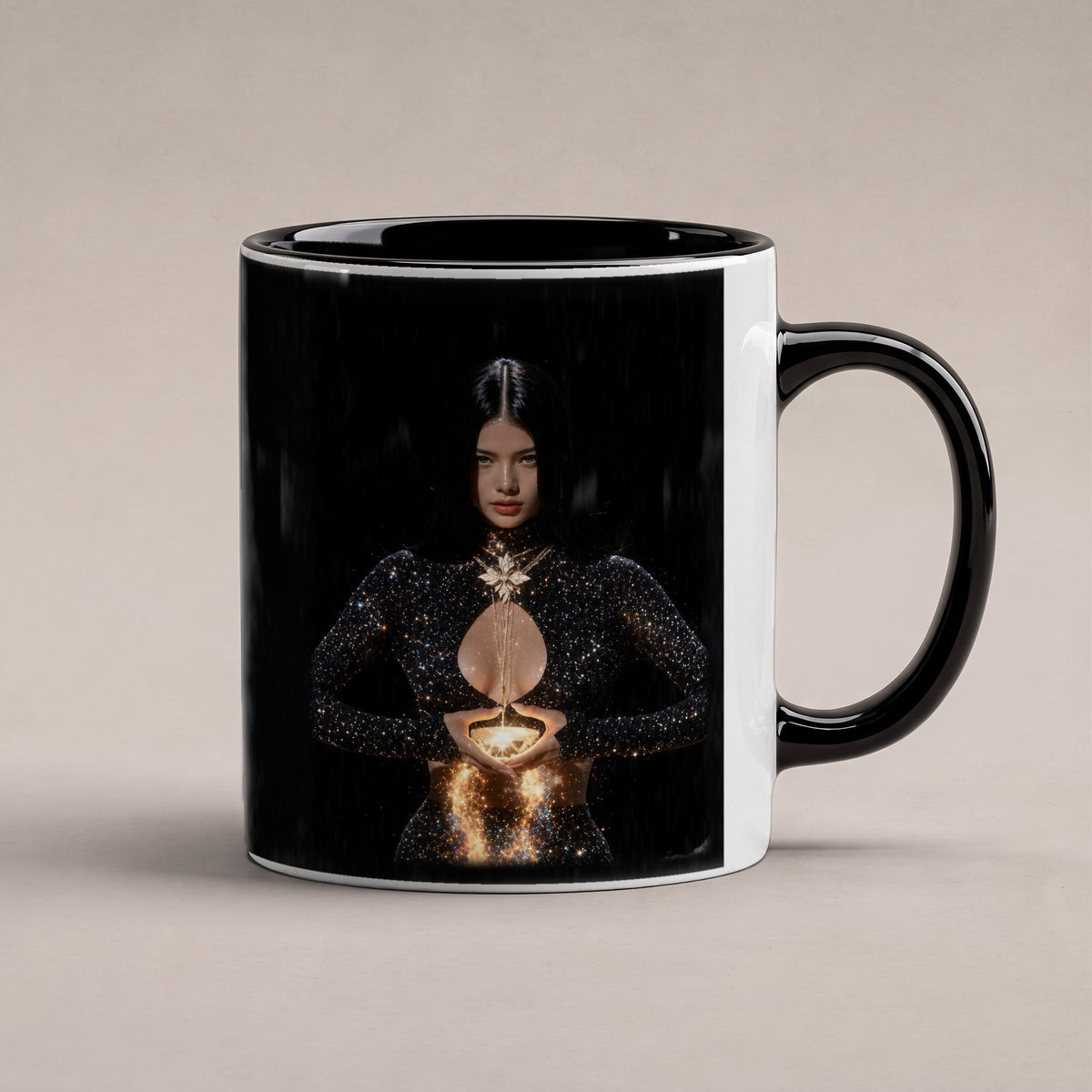 Lichtträgerin – Tasse innen schwarz, freigestellt