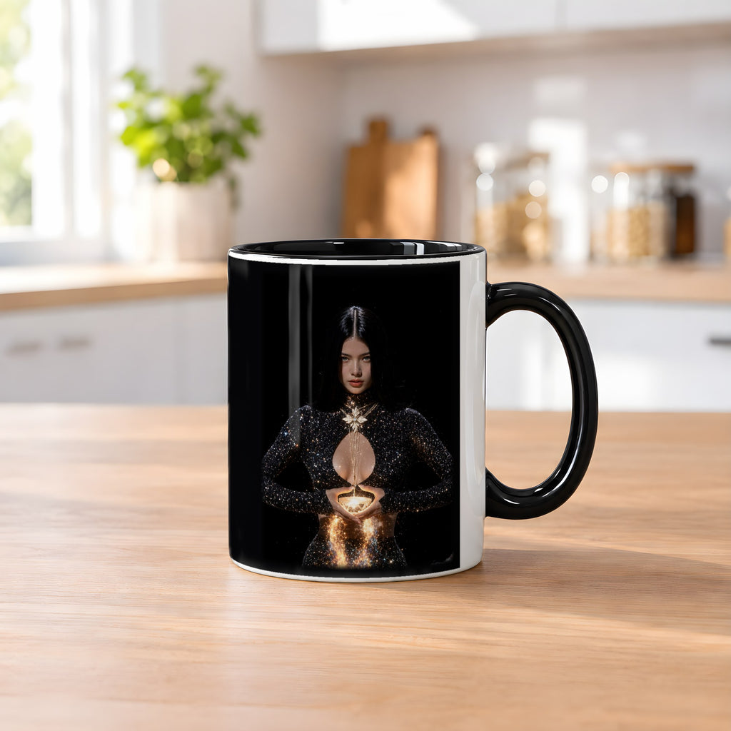 Lichtträgerin – Tasse innen schwarz, auf dem Küchentresen