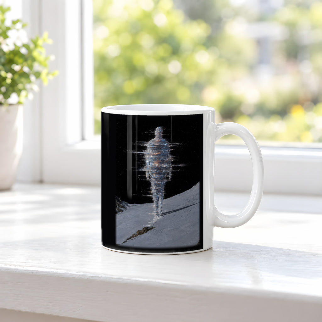 Frostgeist – weiße Tasse, auf der Fensterbank