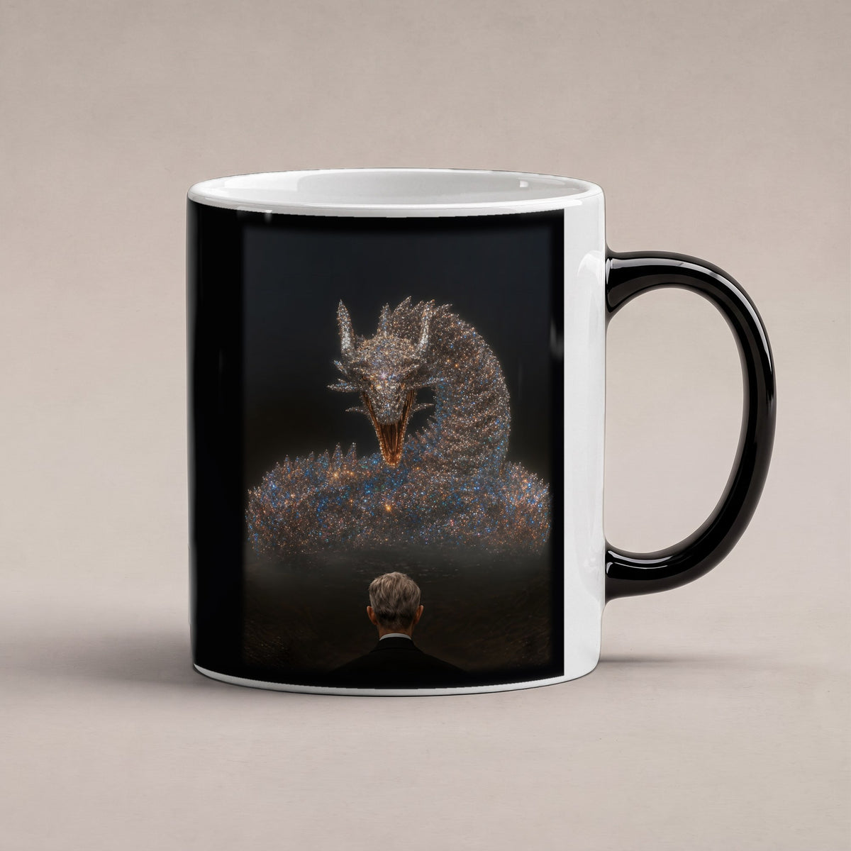 Der Silberdrache – Black Edition Zaubertasse mit Motiv (heiß), freigestellt
