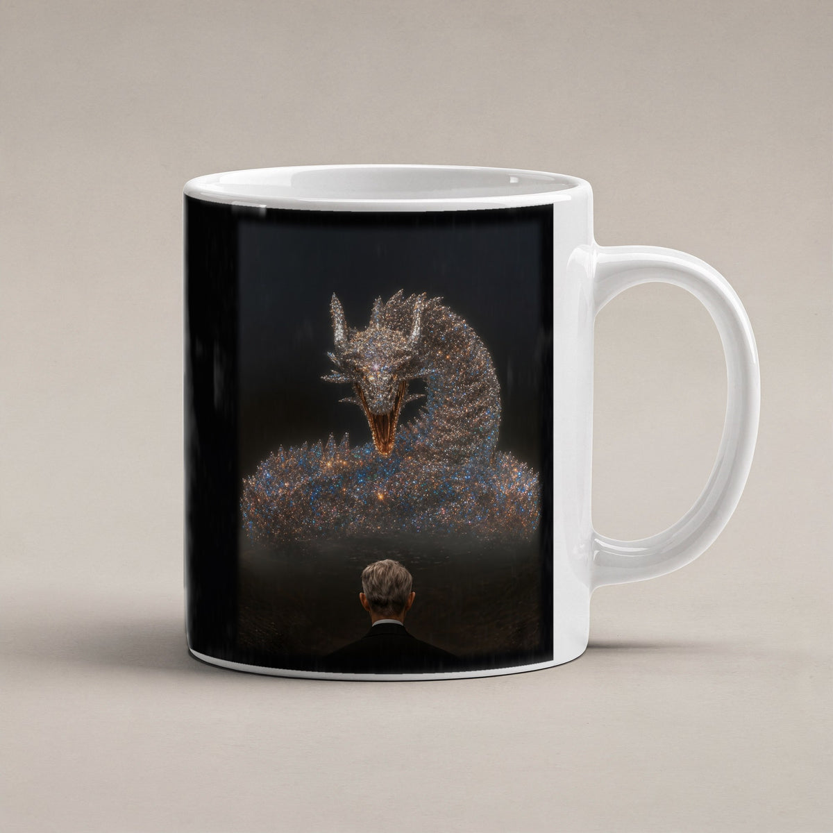 Der Silberdrache – weiße Tasse, freigestellt