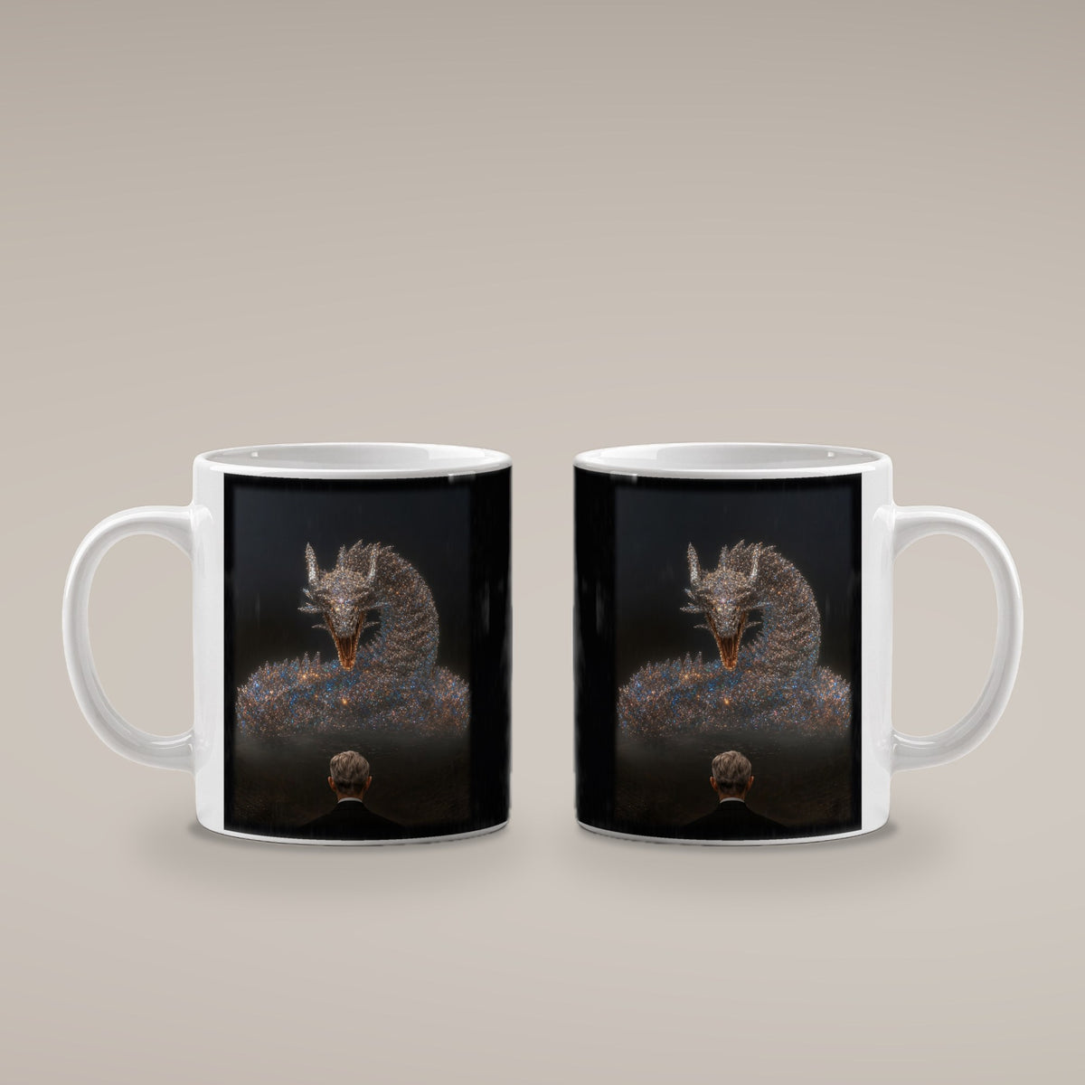 Der Silberdrache – weiße Tasse, beide Seiten bedruckt