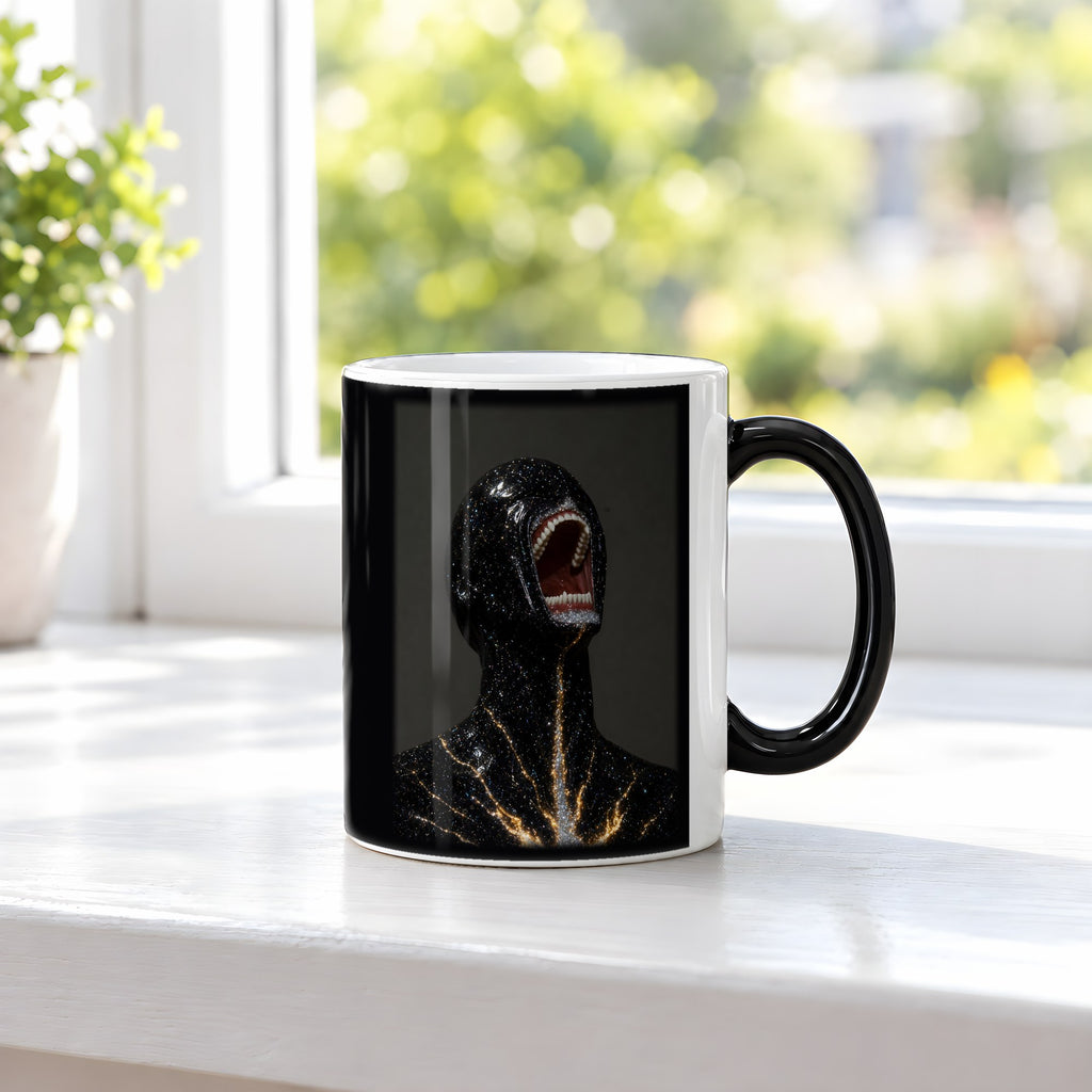 Sternenbruch – Black Edition Zaubertasse mit Motiv (heiß), auf der Fensterbank