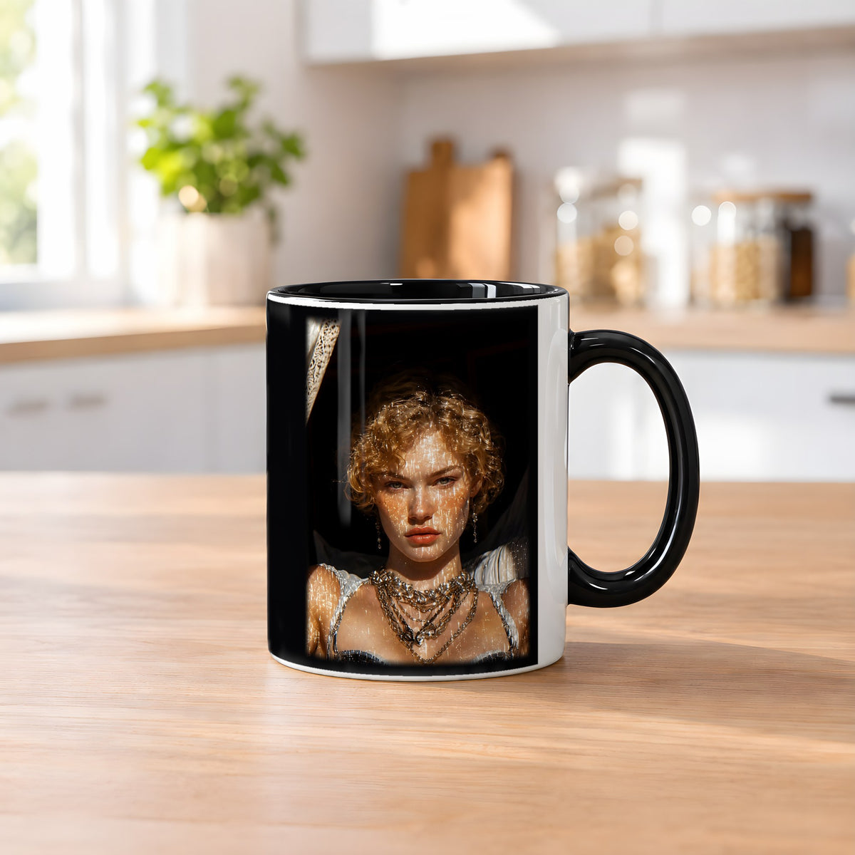 Nachtdiva – Tasse innen schwarz, auf dem Küchentresen