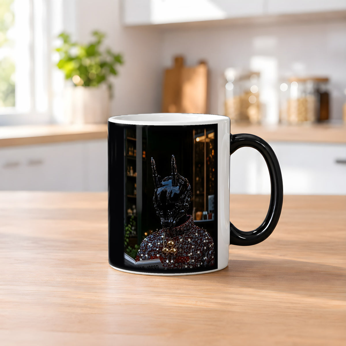 Der Alchemist – Black Edition Zaubertasse mit Motiv (heiß), auf dem Küchentresen
