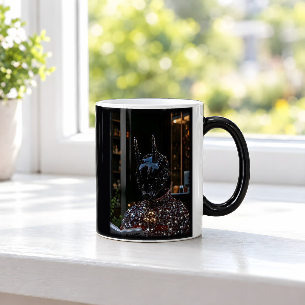 Der Alchemist – Black Edition Zaubertasse mit Motiv (heiß), auf der Fensterbank