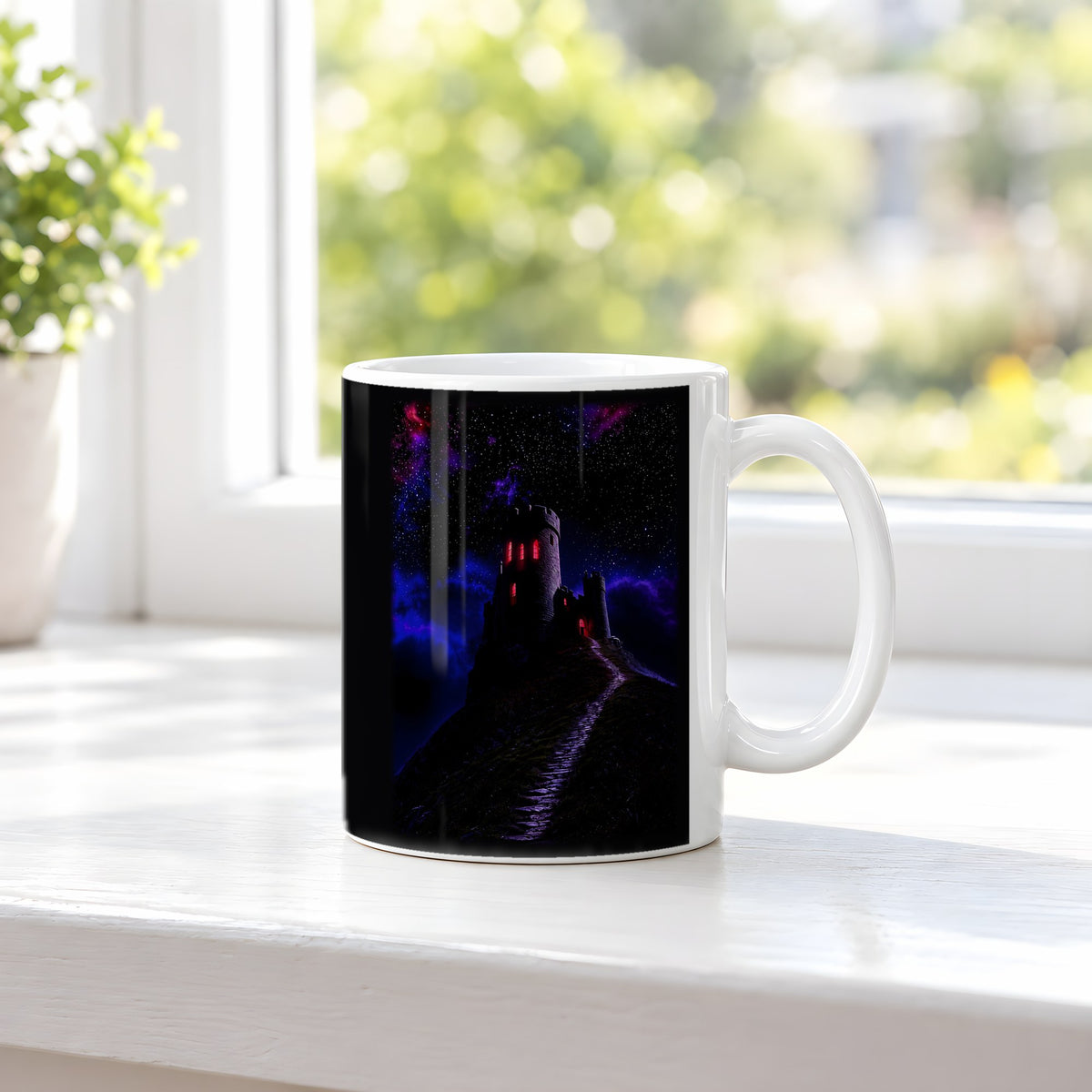 Schattenburg – weiße Tasse, auf der Fensterbank