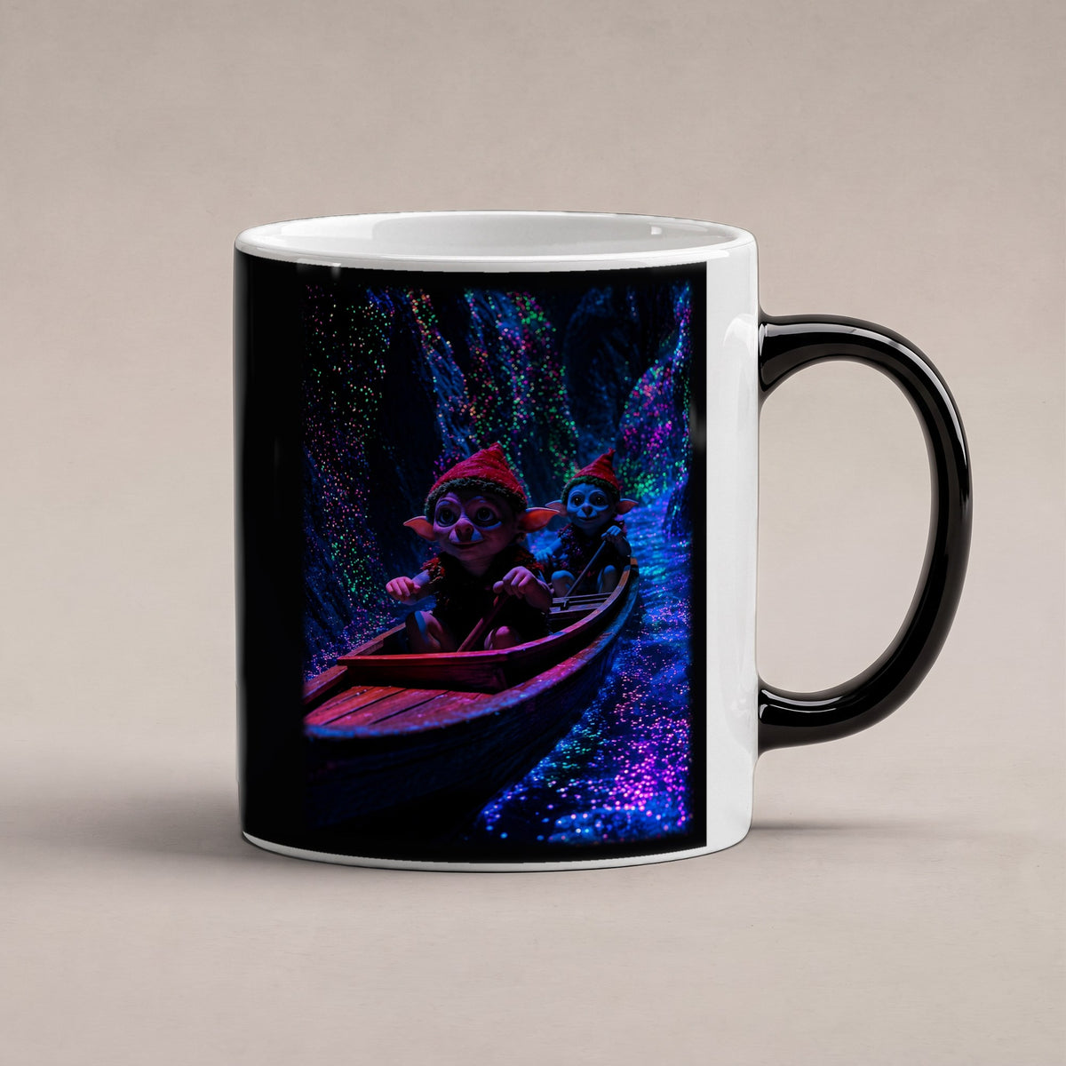 Fahrt ins Licht – Black Edition Zaubertasse mit Motiv (heiß), freigestellt