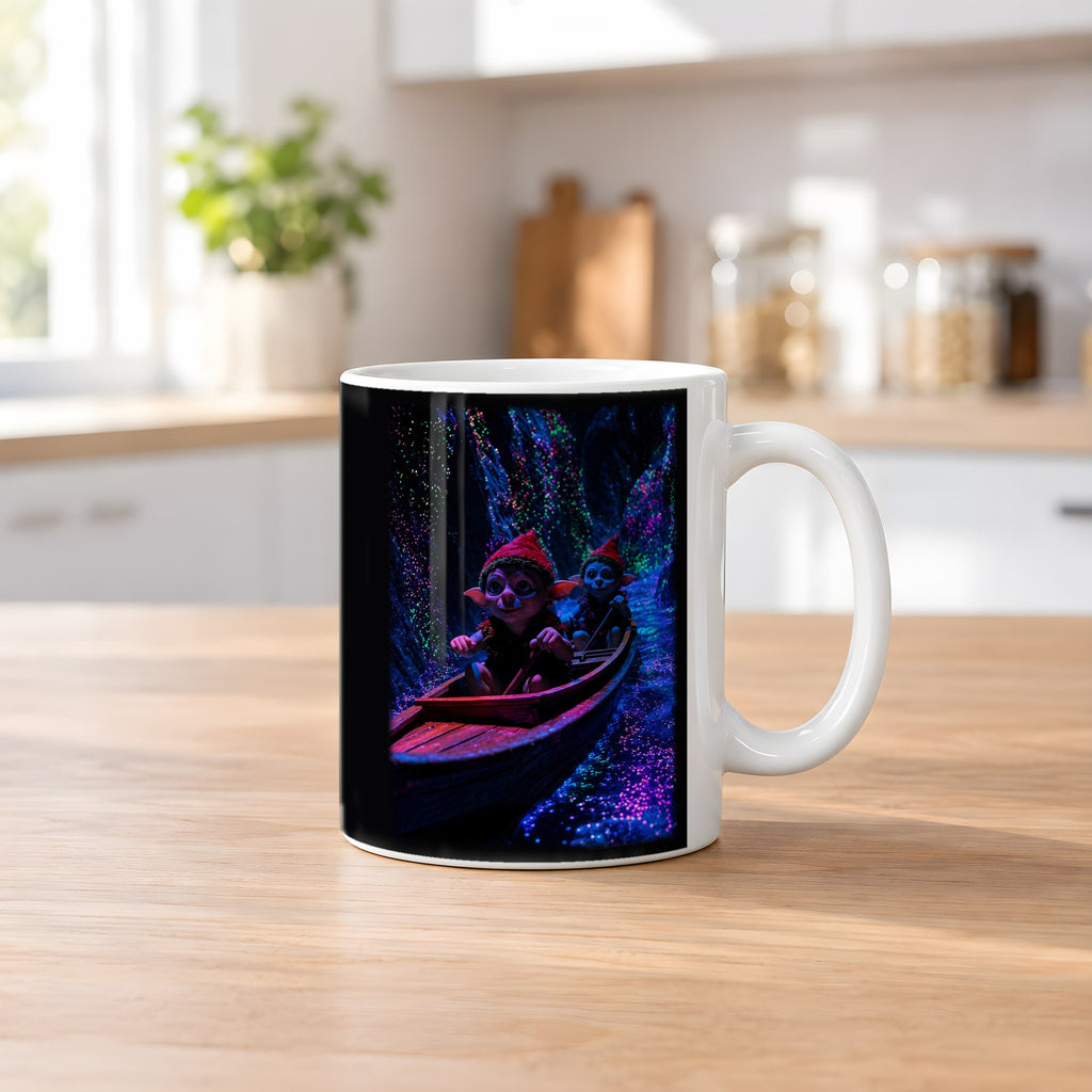 Fahrt ins Licht – weiße Tasse, auf dem Küchentresen