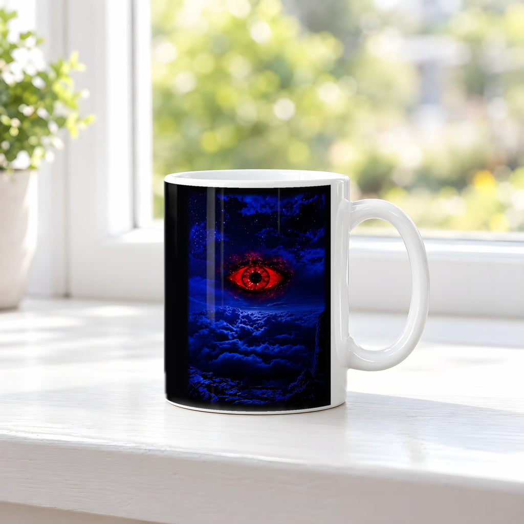 Das Auge im Sturm – weiße Tasse, auf der Fensterbank