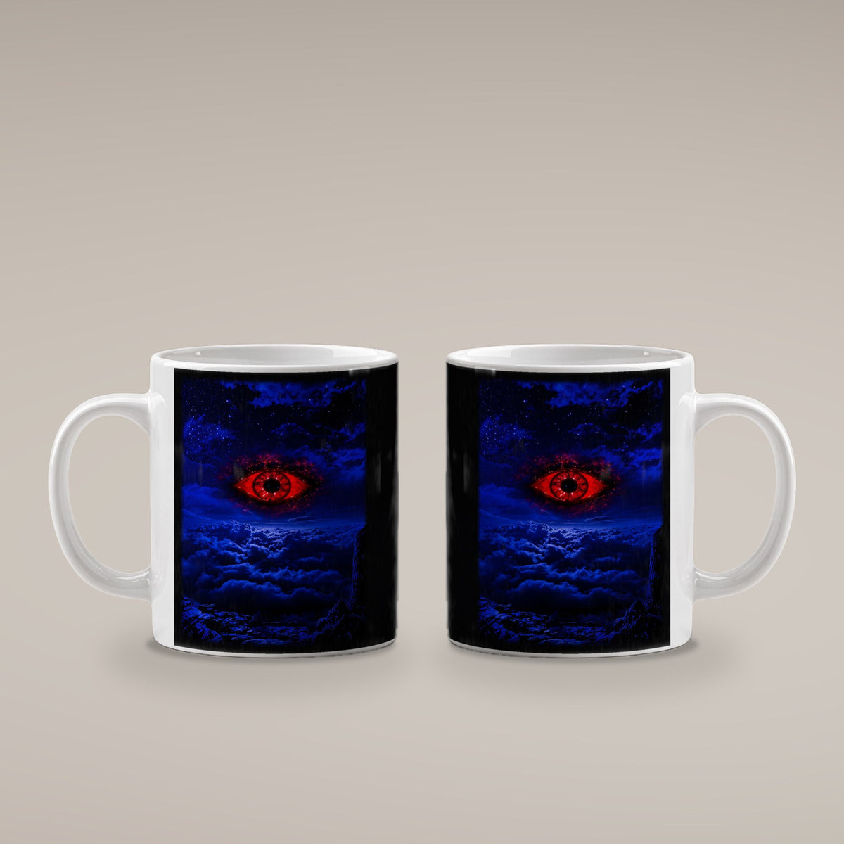 Das Auge im Sturm – weiße Tasse, beide Seiten bedruckt