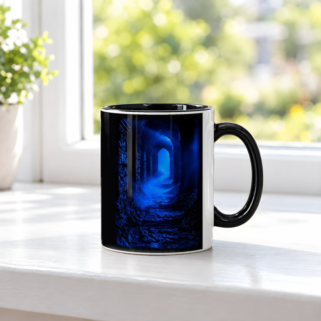 Das blaue Tor – Tasse innen schwarz, auf der Fensterbank