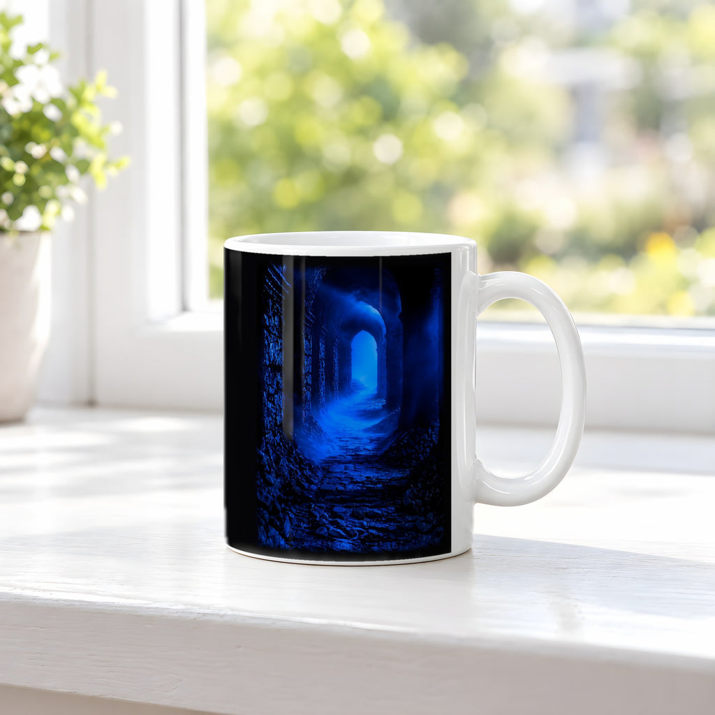 Das blaue Tor – weiße Tasse, auf der Fensterbank