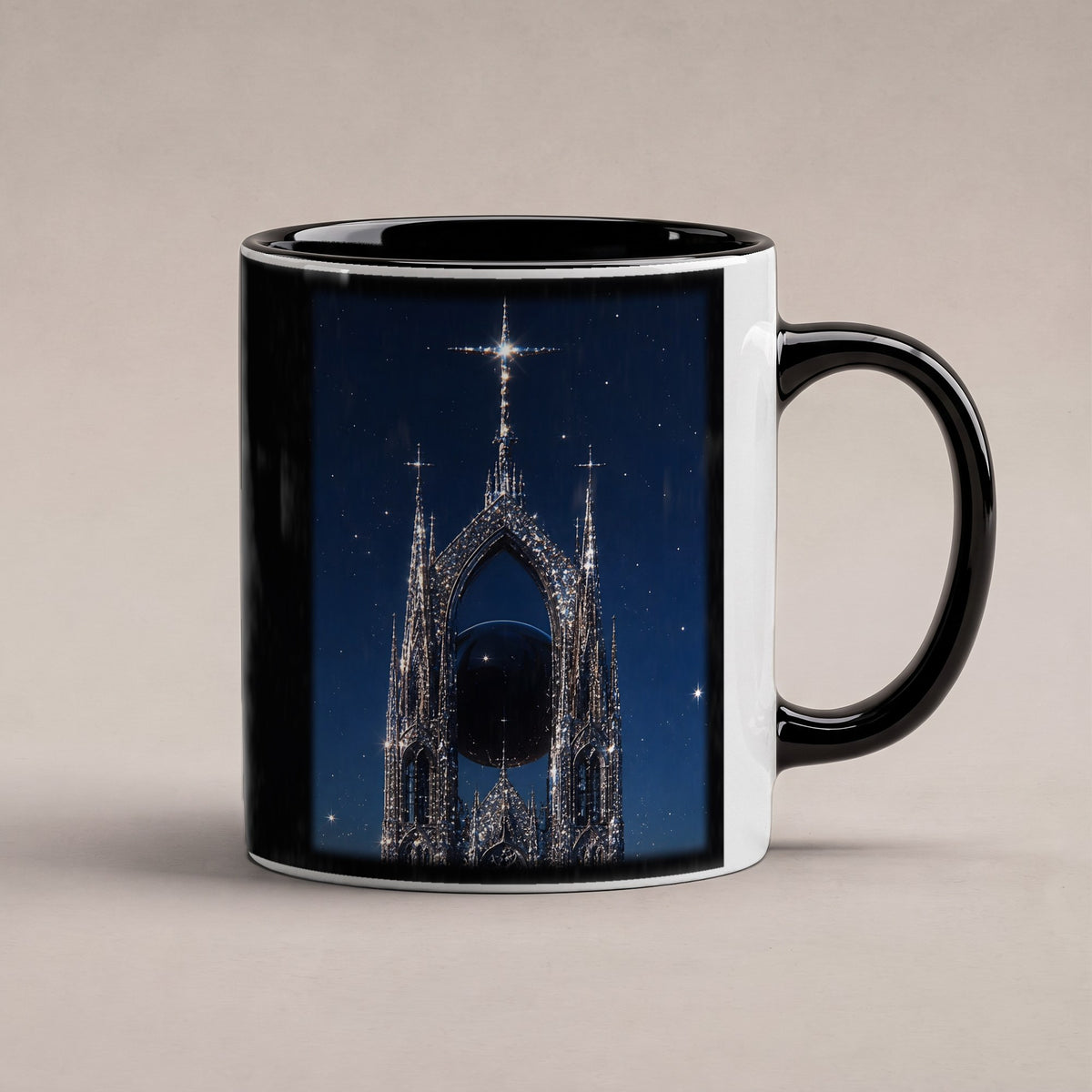 Die Sternenkathedrale – Tasse innen schwarz, freigestellt