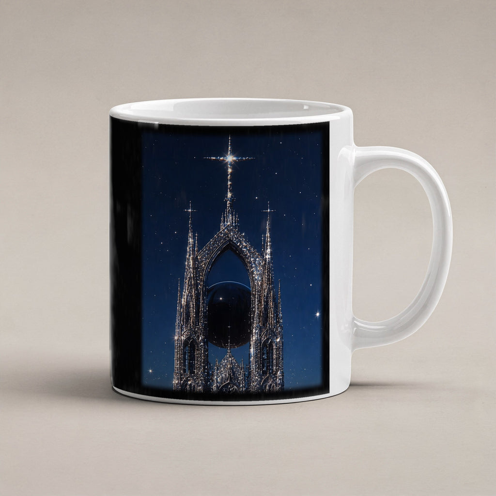 Die Sternenkathedrale – weiße Tasse, freigestellt