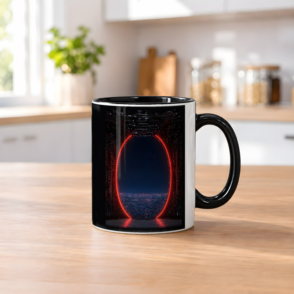 Das rote Tor – Tasse innen schwarz, auf dem Küchentresen
