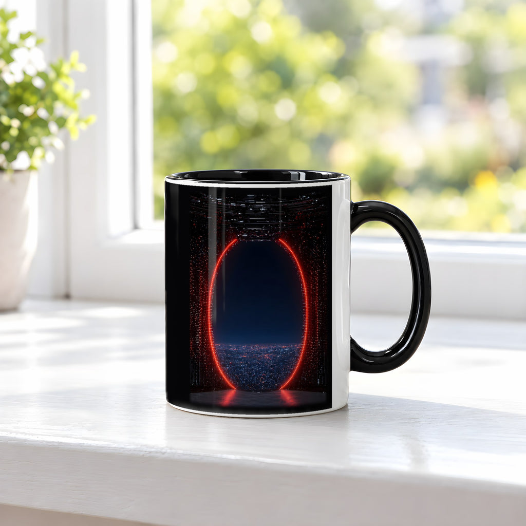 Das rote Tor – Tasse innen schwarz, auf der Fensterbank