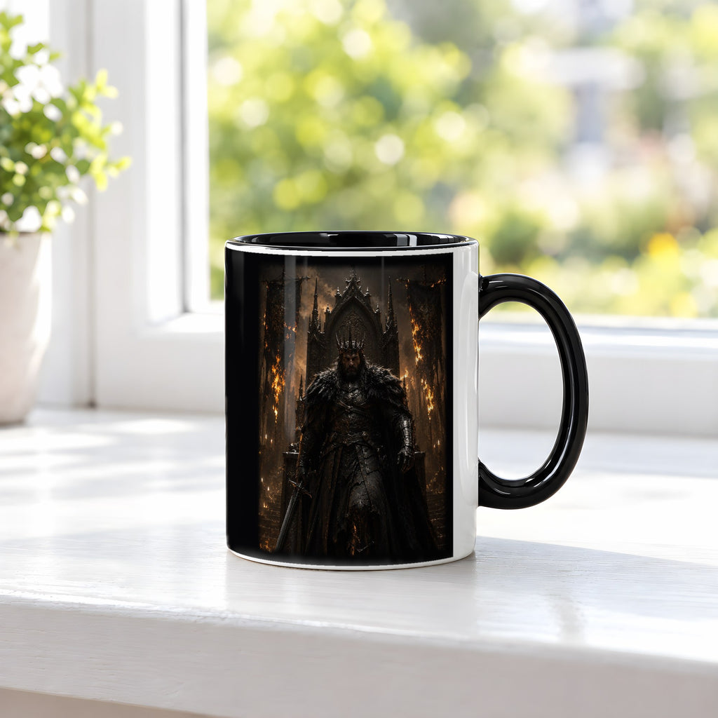 Der Flammenkönig – Tasse innen schwarz, auf der Fensterbank