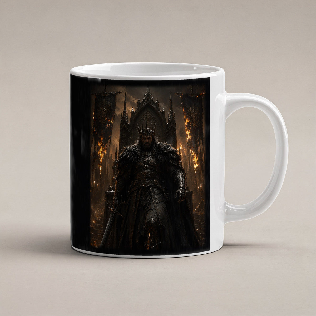 Der Flammenkönig – weiße Tasse, freigestellt