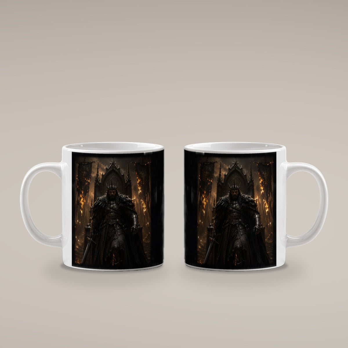 Der Flammenkönig – weiße Tasse, beide Seiten bedruckt