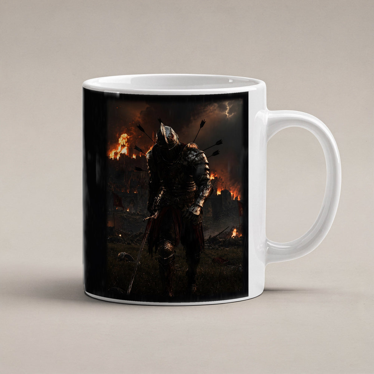Der Flammenritter – weiße Tasse, freigestellt