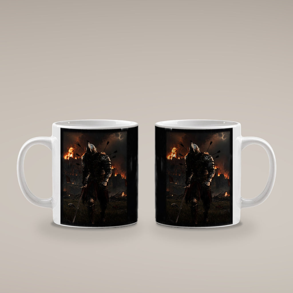 Der Flammenritter – weiße Tasse, beide Seiten bedruckt