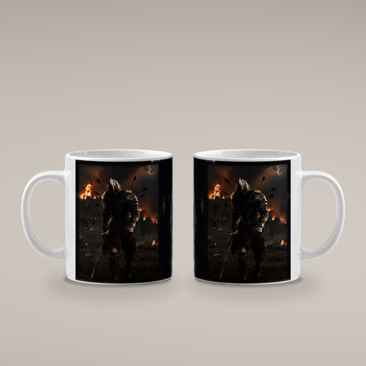 Der Flammenritter – weiße Tasse, beide Seiten bedruckt