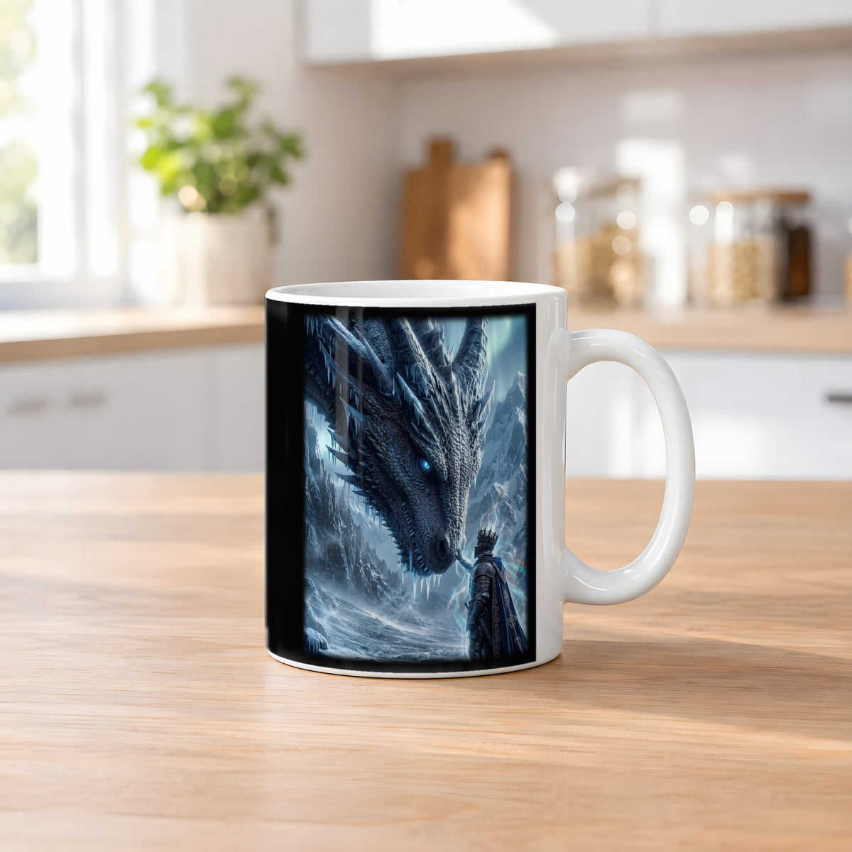 Der Frostpakt – weiße Tasse, auf dem Küchentresen