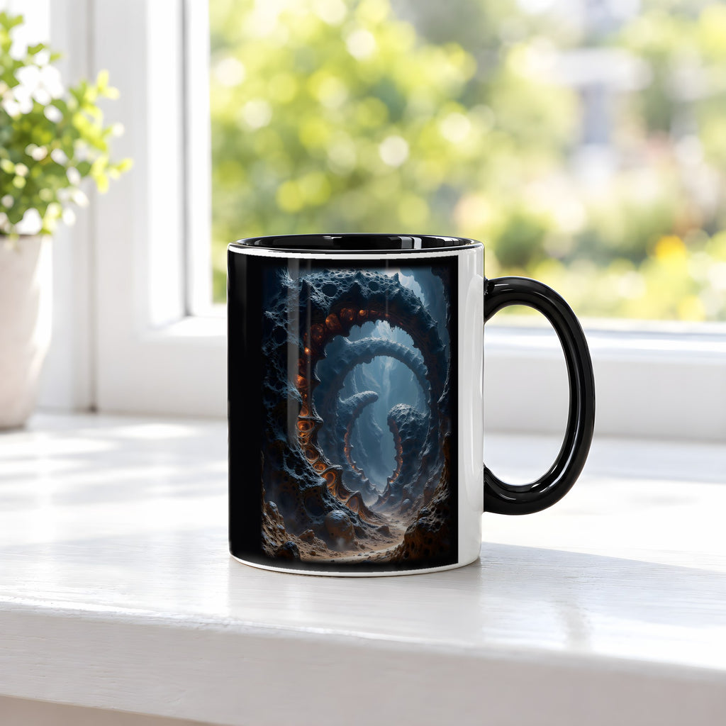 Der Feuerschlund – Tasse innen schwarz, auf der Fensterbank