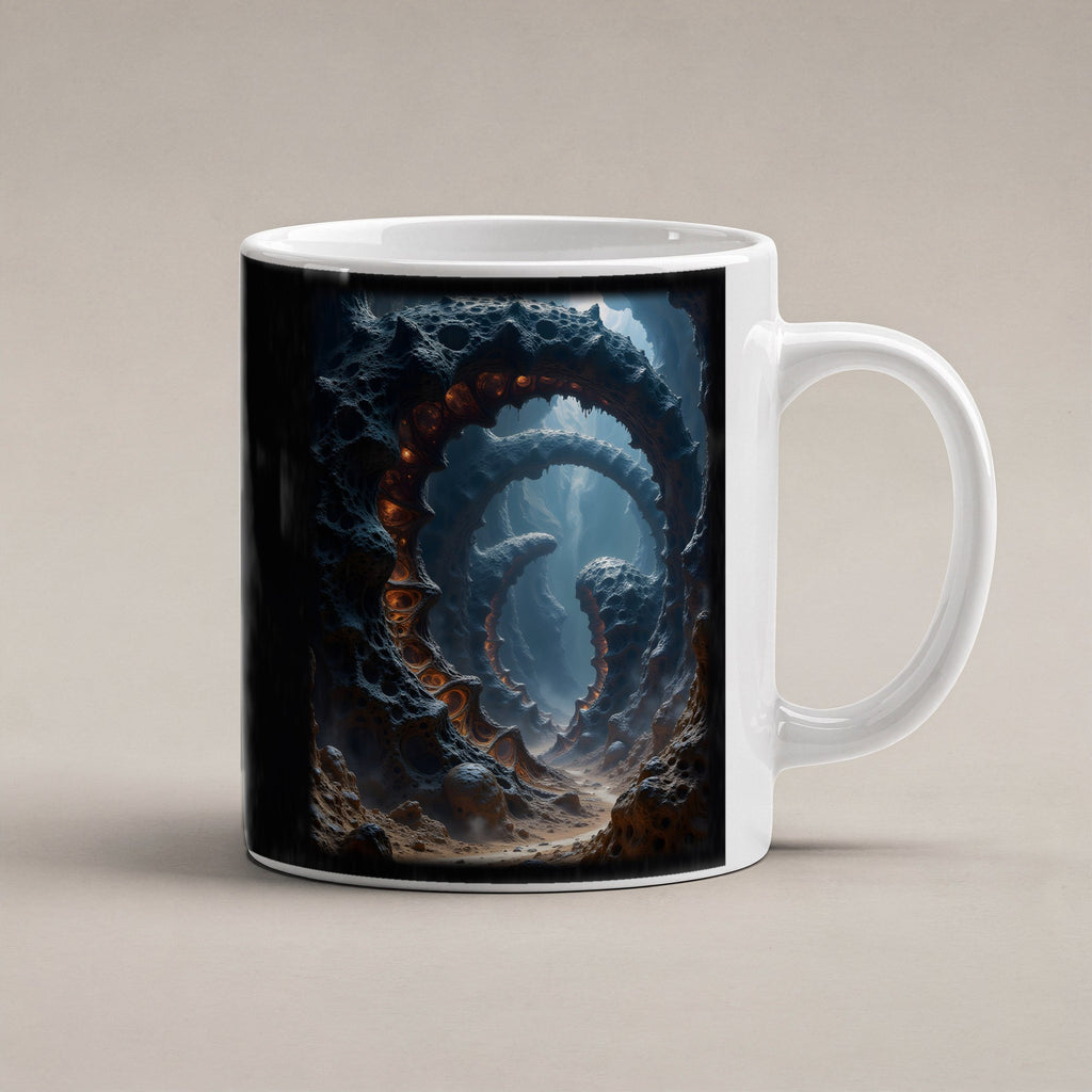 Der Feuerschlund – weiße Tasse, freigestellt