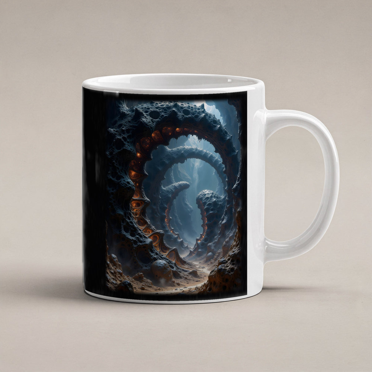 Der Feuerschlund – weiße Tasse, freigestellt