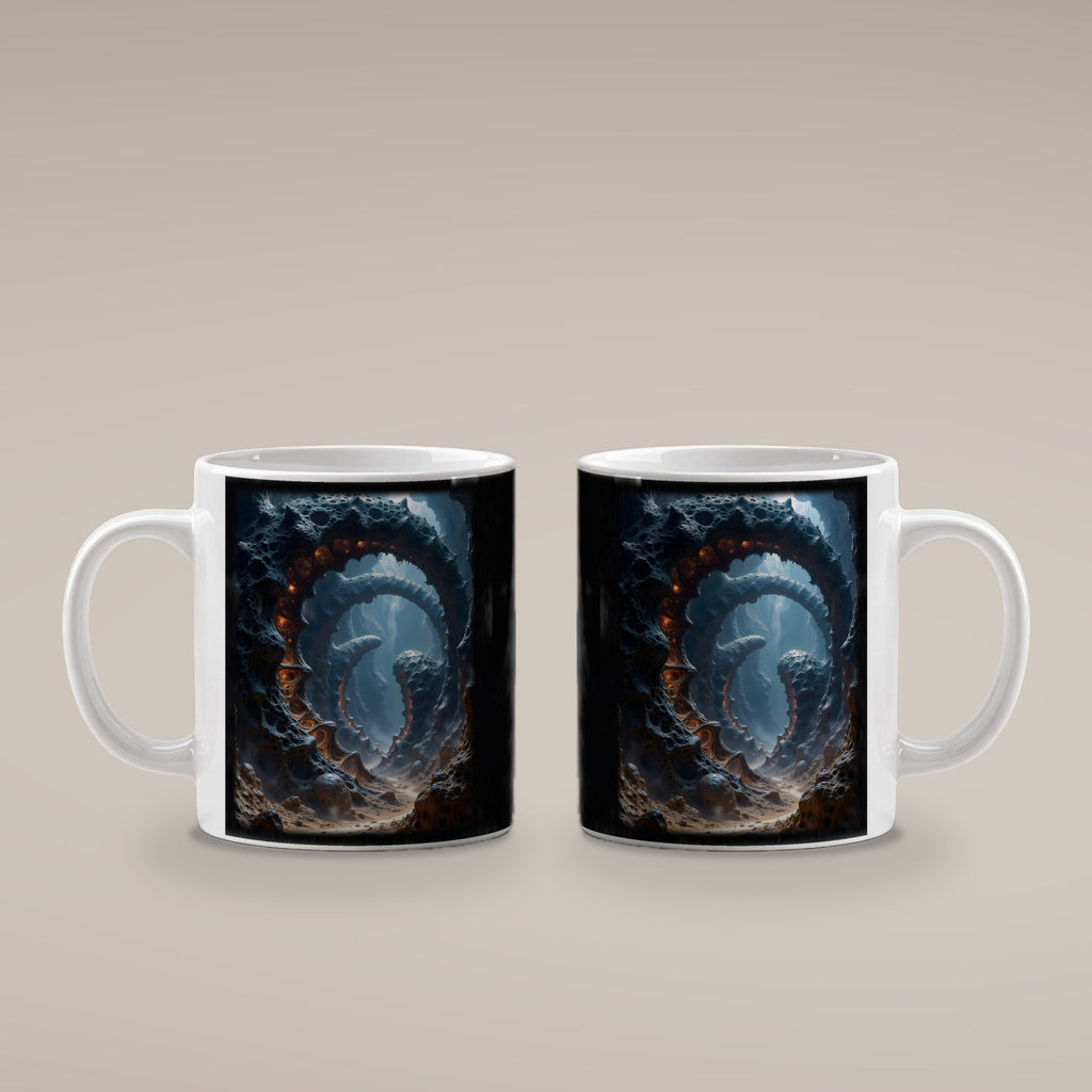 Der Feuerschlund – weiße Tasse, beide Seiten bedruckt