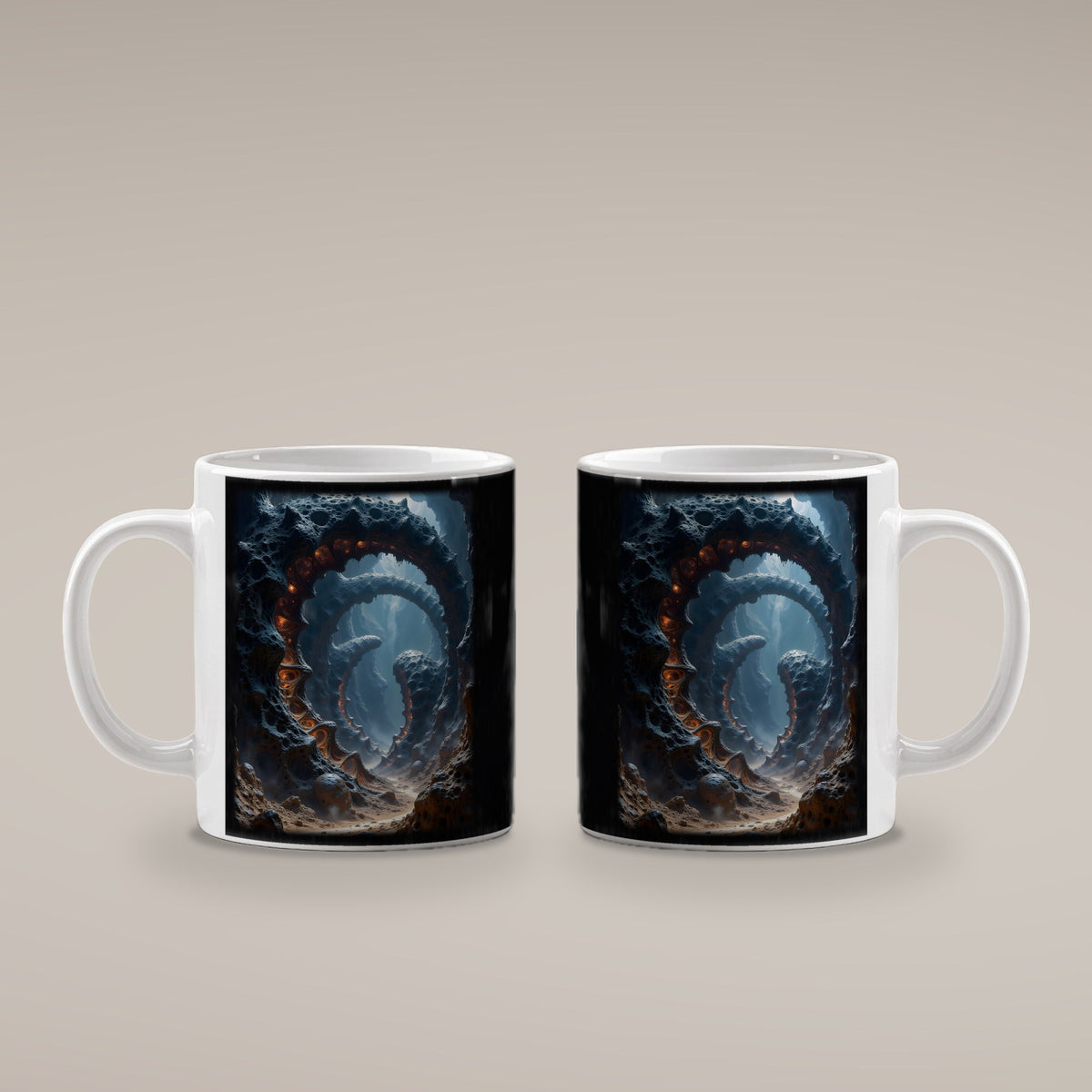 Der Feuerschlund – weiße Tasse, beide Seiten bedruckt