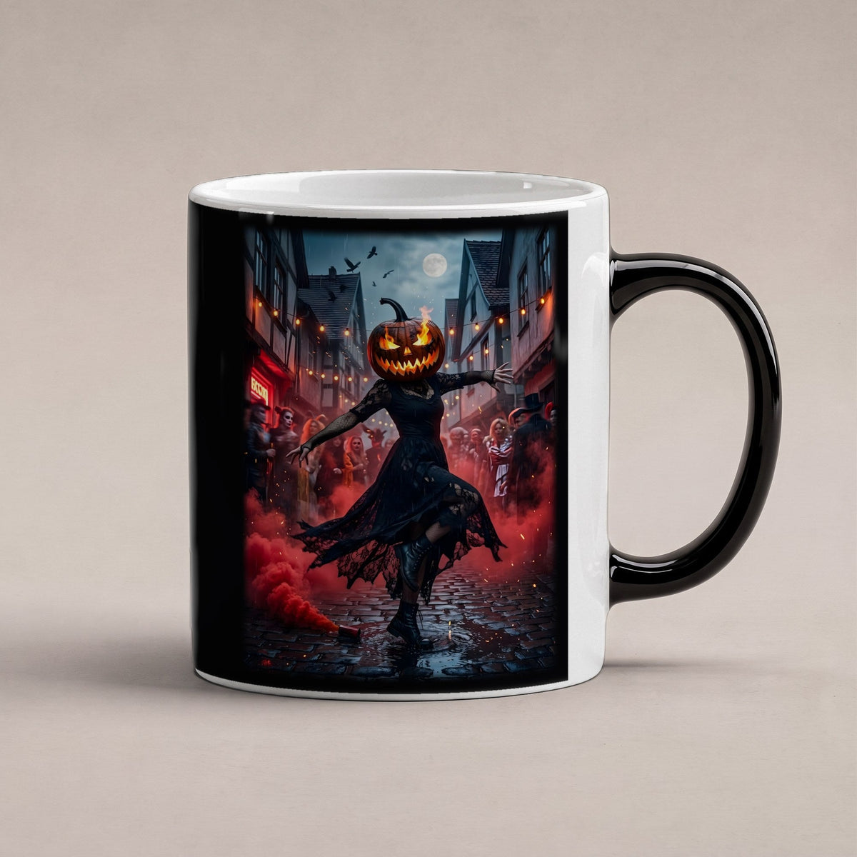 Die Feuertänzerin – Black Edition Zaubertasse mit Motiv (heiß), freigestellt