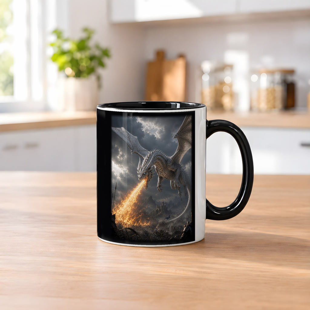 Feuer des Weißen Drachen – Tasse innen schwarz, auf dem Küchentresen