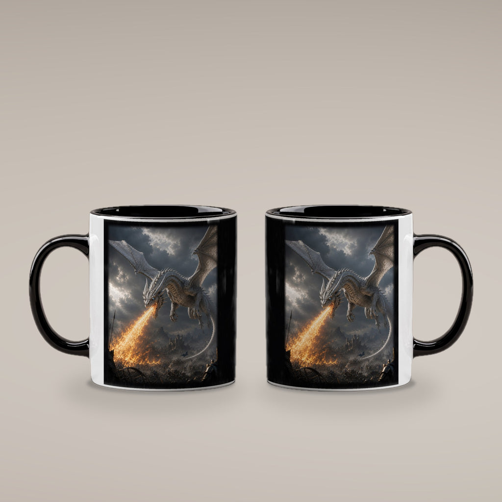 Feuer des Weißen Drachen – Tasse innen schwarz, beide Seiten bedruckt