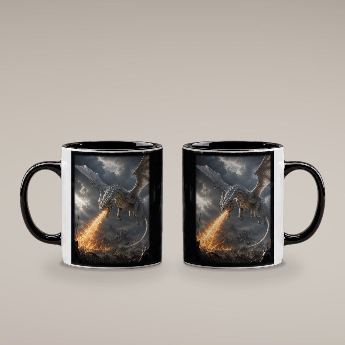 Feuer des Weißen Drachen – Tasse innen schwarz, beide Seiten bedruckt