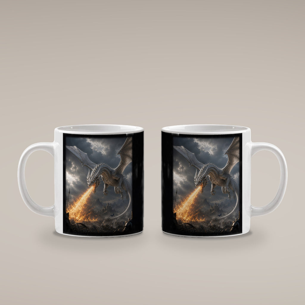 Feuer des Weißen Drachen – weiße Tasse, beide Seiten bedruckt