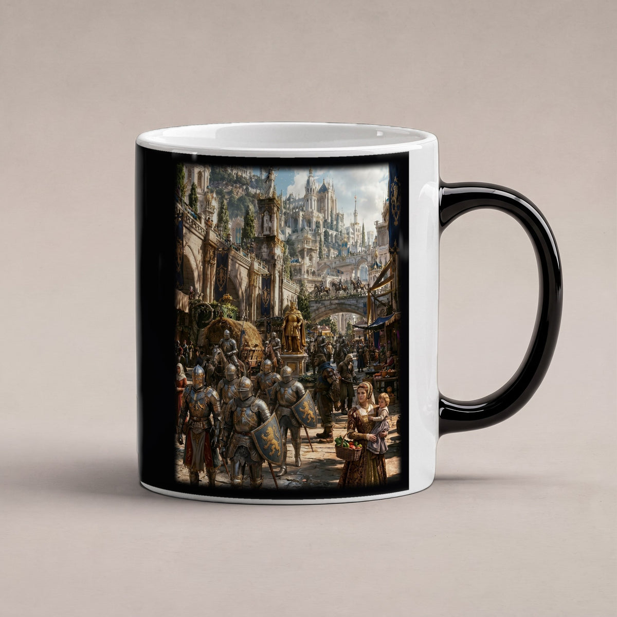 Die Goldene Stadt – Black Edition Zaubertasse mit Motiv (heiß), freigestellt