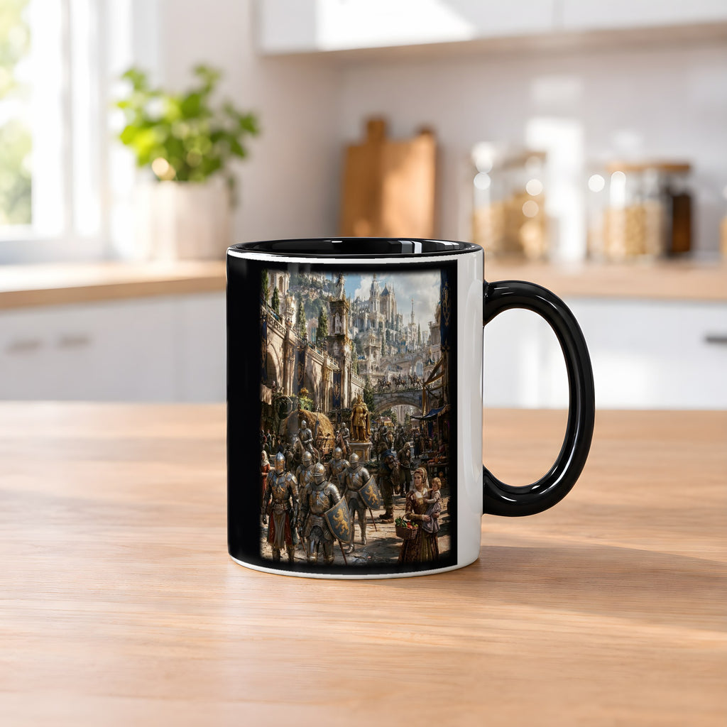 Die Goldene Stadt – Tasse innen schwarz, auf dem Küchentresen