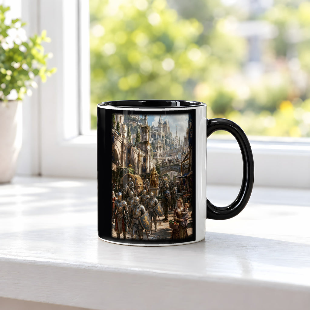 Die Goldene Stadt – Tasse innen schwarz, auf der Fensterbank