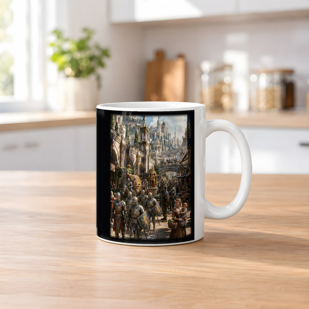 Die Goldene Stadt – weiße Tasse, auf dem Küchentresen