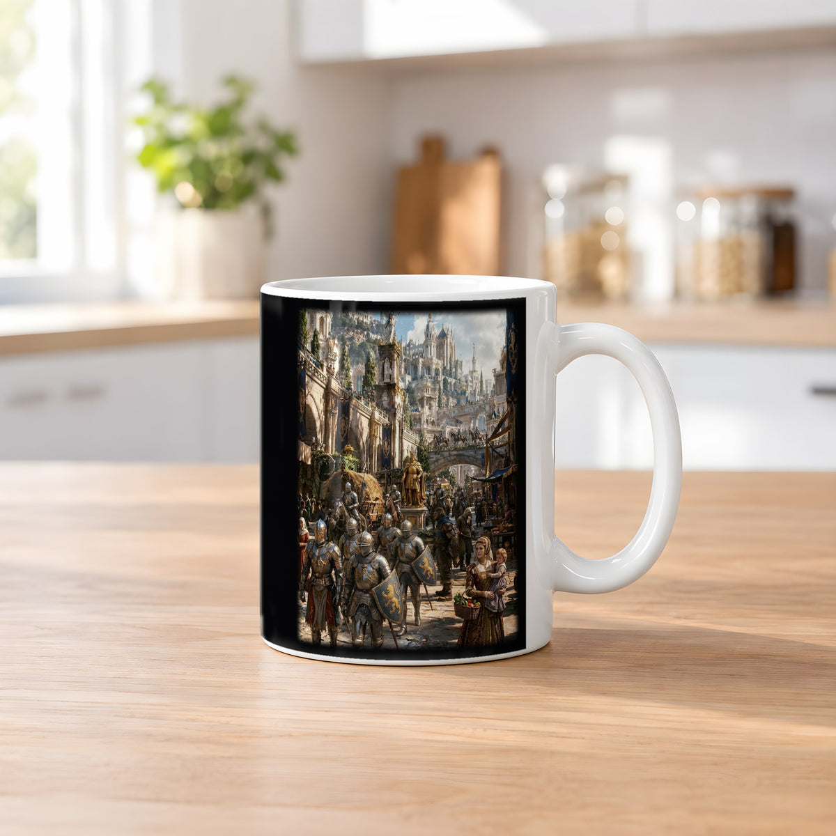 Die Goldene Stadt – weiße Tasse, auf dem Küchentresen
