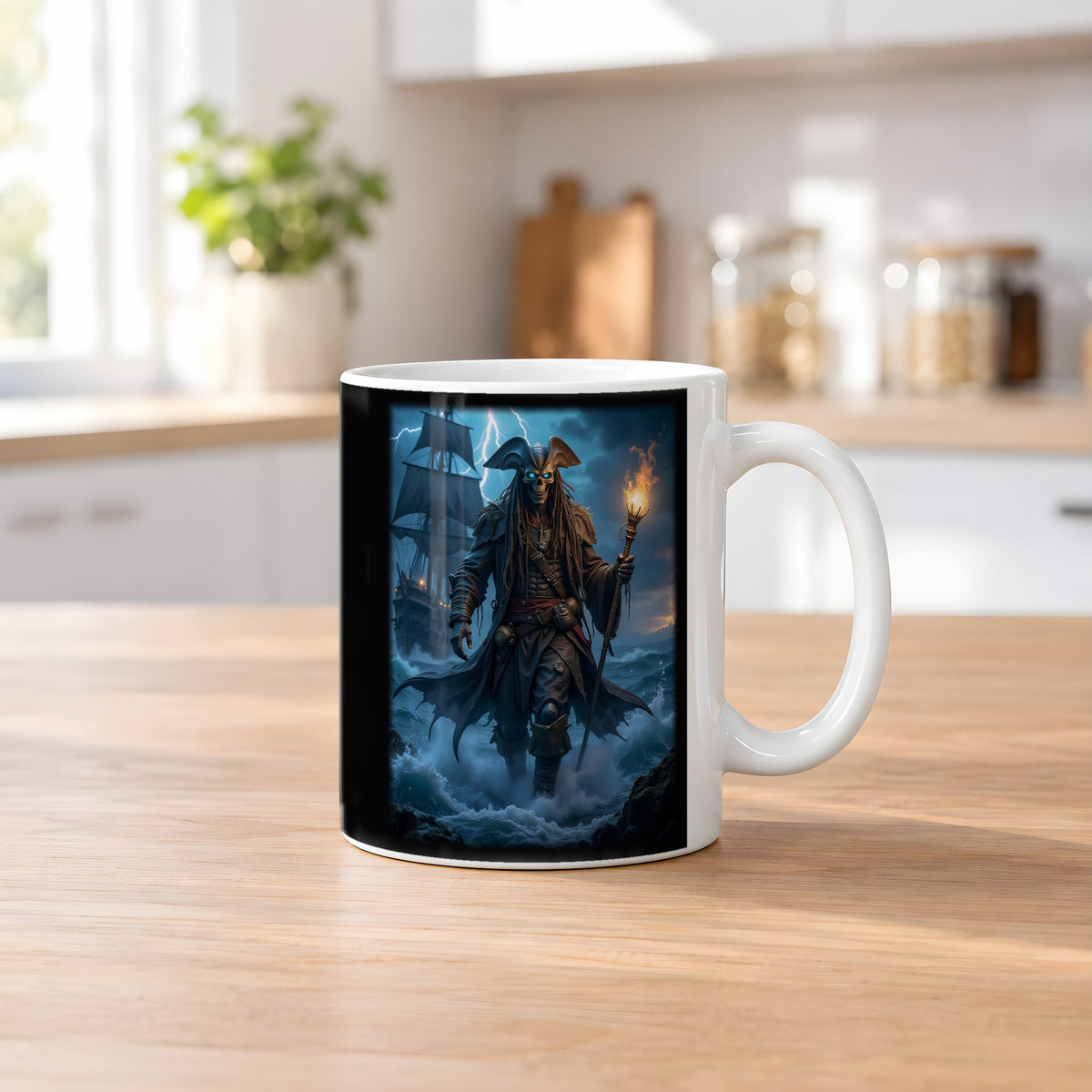 Der Geisterkapitän – weiße Tasse, auf dem Küchentresen